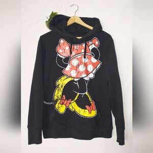 Disney Minnie Mouse Black Hoodie with Cartoon Graphic Size Large